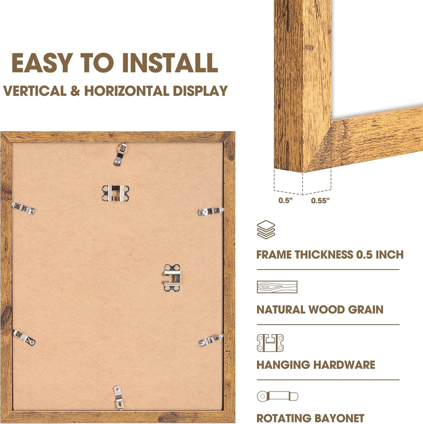 TWING 11x14 Picture Frames Set of 6,Display Photos 8x10 with Mat or 11x14 without Mat,Home Decorative Wall Gallery Picture Photo Frame Wood Brown,Walnut