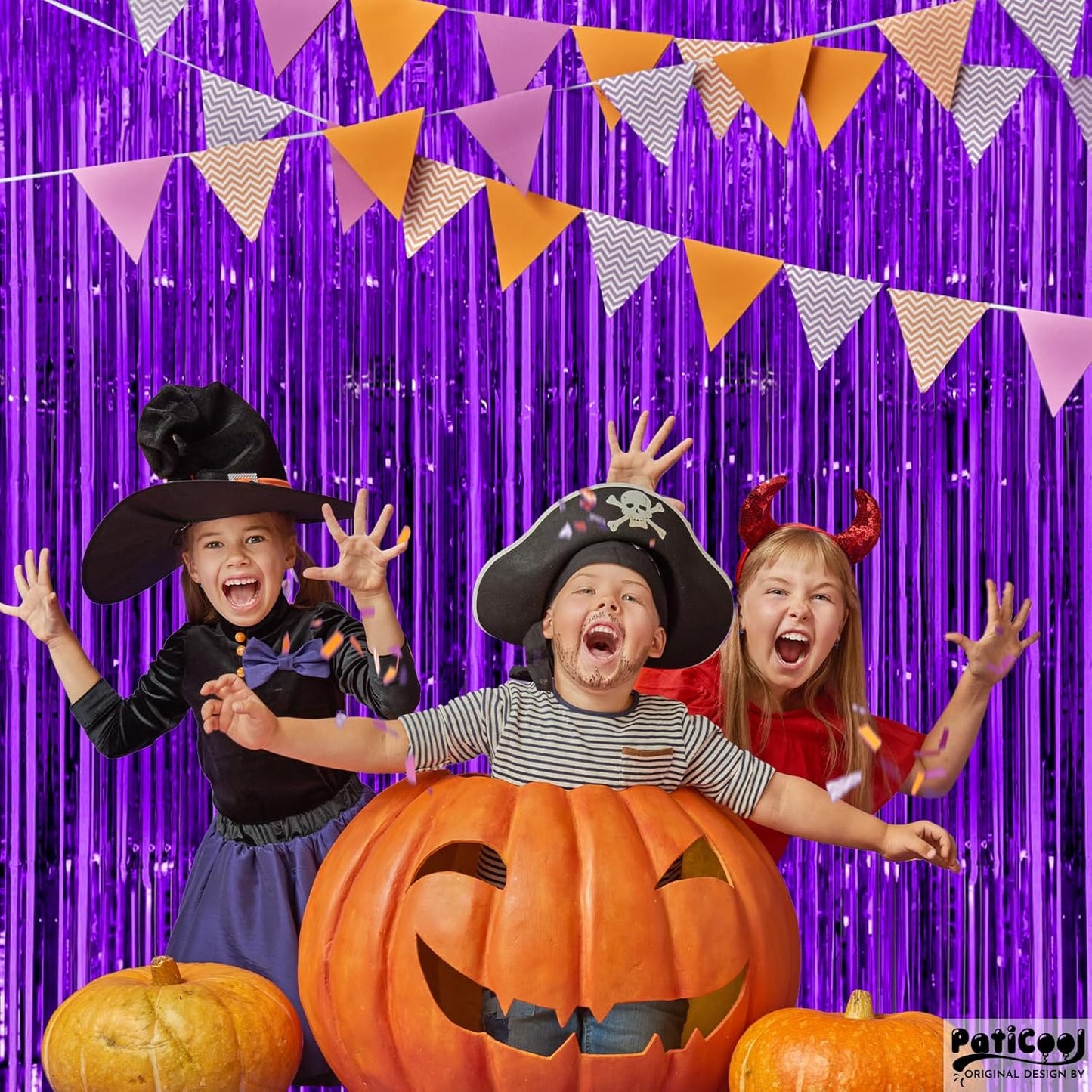 Halloween Decorations Purple Streamers - Thicken 4 Pack 3.2 x 8.2 FT - Purple Tinsel Foil Fringe Curtains, Photo Booth Props Backdrops for Birthday, Halloween, Graduation Party Decorations