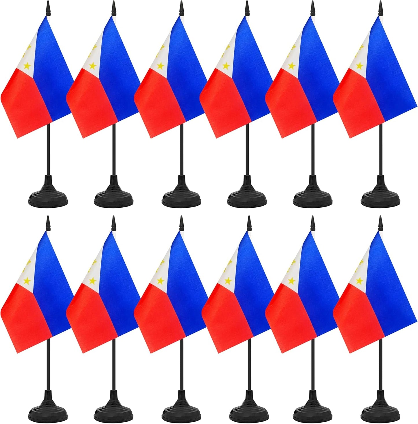 12 Pack Philippine Desk Flag Set, Philippine Table Office Flag, Small Miniature Desktop Flag With Black Pole and Black Base, Classroom, Offices Meeting Desk Decoration (Philippine)