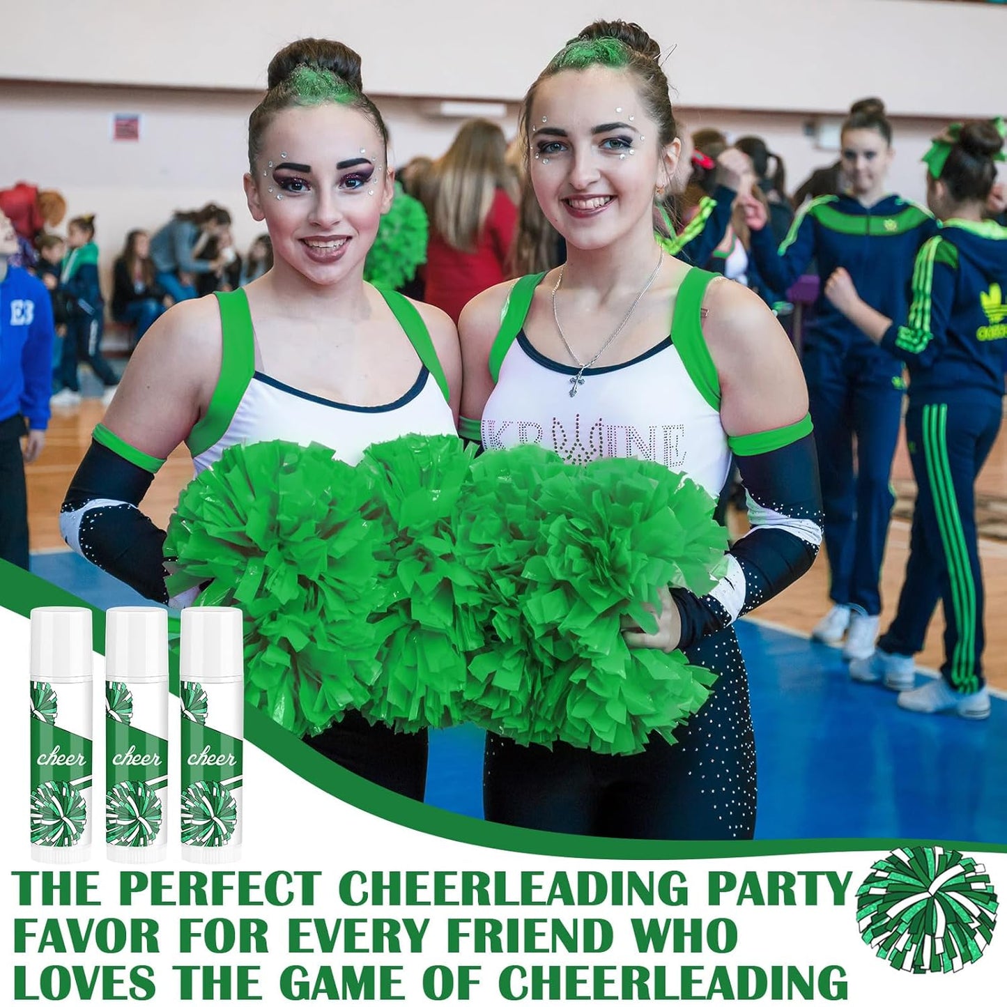 24 Pcs Cheer Lip Balm Cheer Teams Camp Gifts Pom Pom Leaders Party Favors Gear Lip Balm Mom Gift for Competitive Party Guest Supplies(Green)