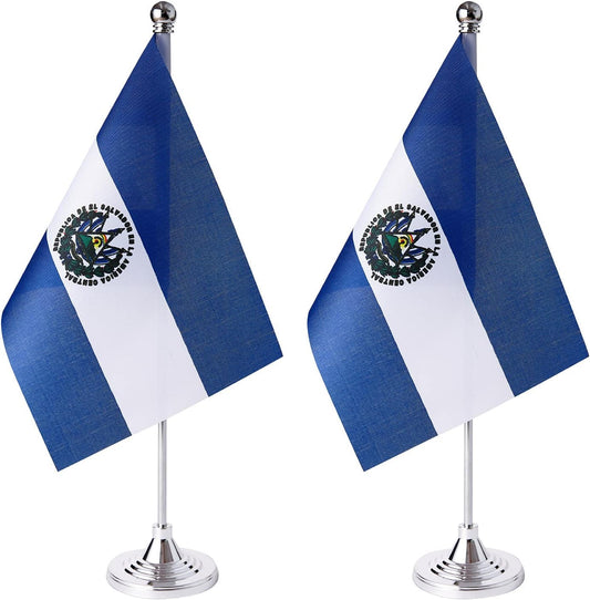 ZXvZYT 2 Pack Salvador flag Salvadorans Table Flag Small Mini El Salvador Desk Flags With Stand Base,International Festival Events Celebration Decorate,Home office Decorations