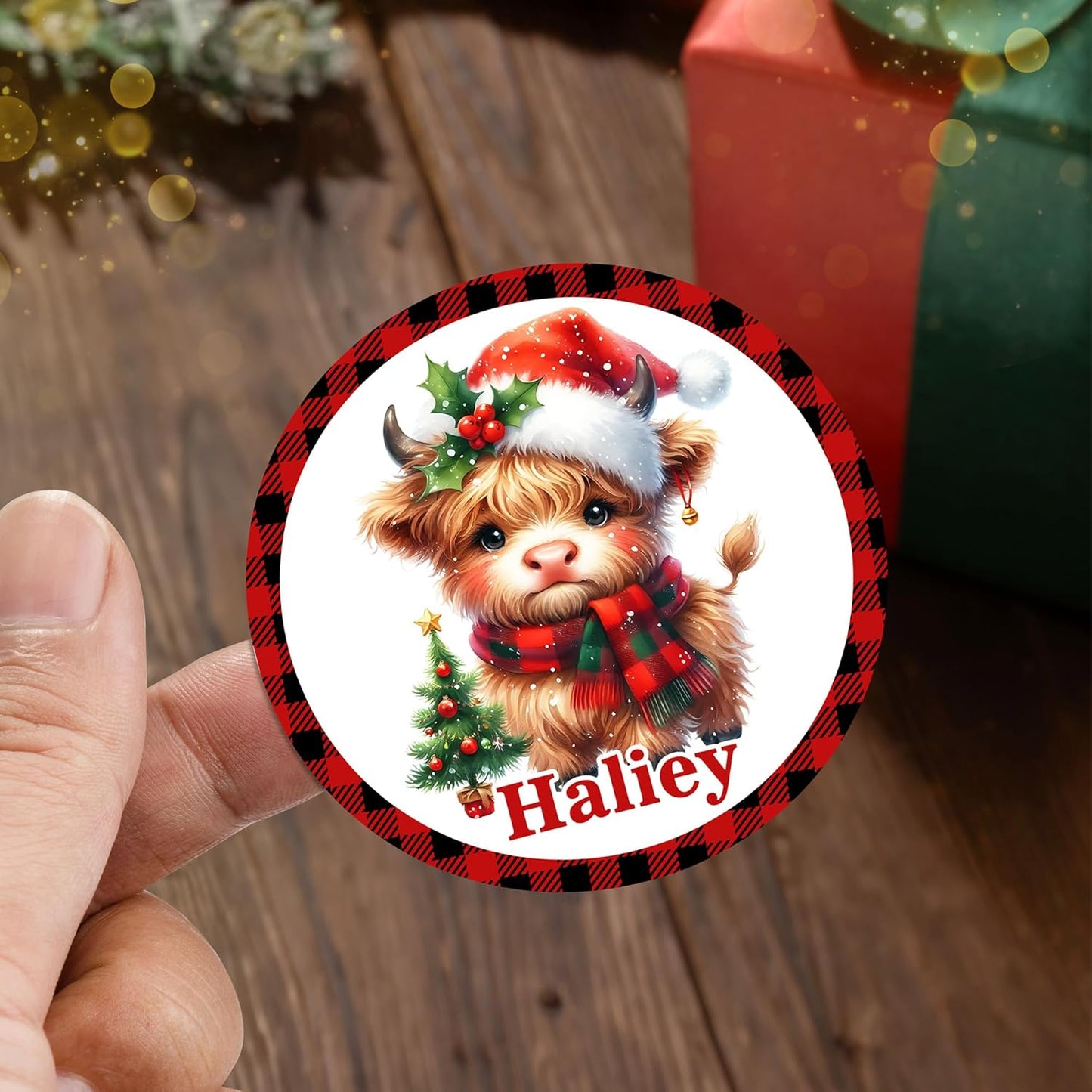 Personalized Christmas Stickers - Custom Name Waterproof Christmas Gift Tags for Gift Box Xmas Holiday Decorations Party Favors - 30 Stickers (Cow)