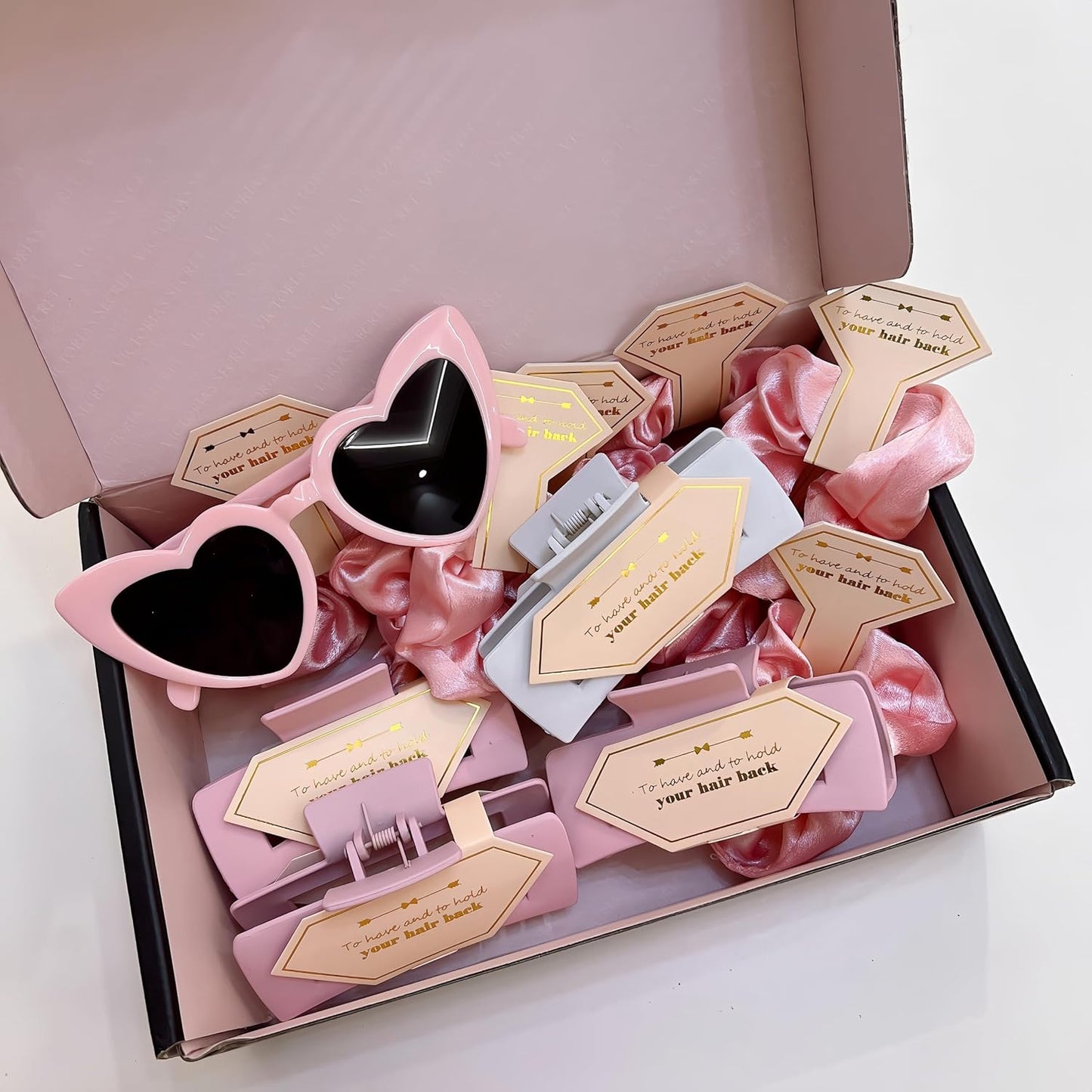 Bridesmaid Scrunchies Proposal Gifts Bachelorette Hair Claws Clips Girls heart sunglasses for Wedding Party Favors (White,lightpink 18pcs)
