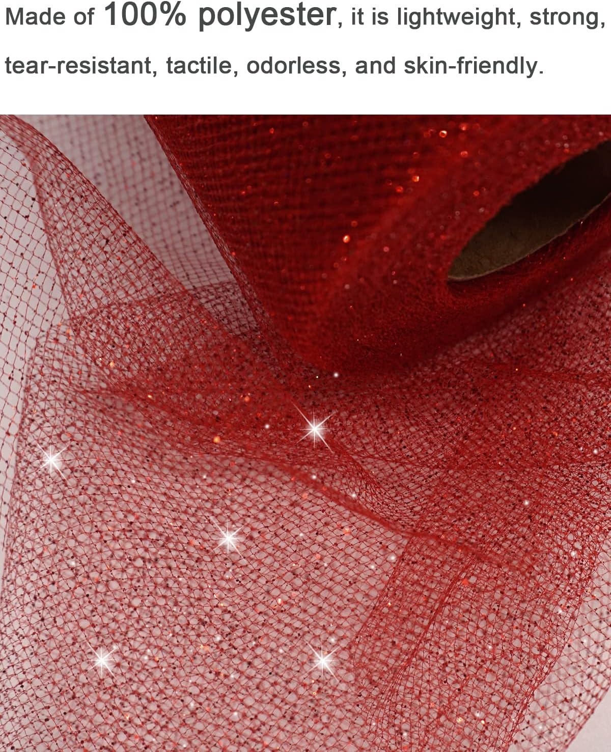 Glitter Tulle Fabric Rolls, 6 Inch 50 Yards (150ft) Sparkling Spool Ribbon Sequin Netting for Tutu Skirt Gift Wrapping Wedding Party Decoration (Red)