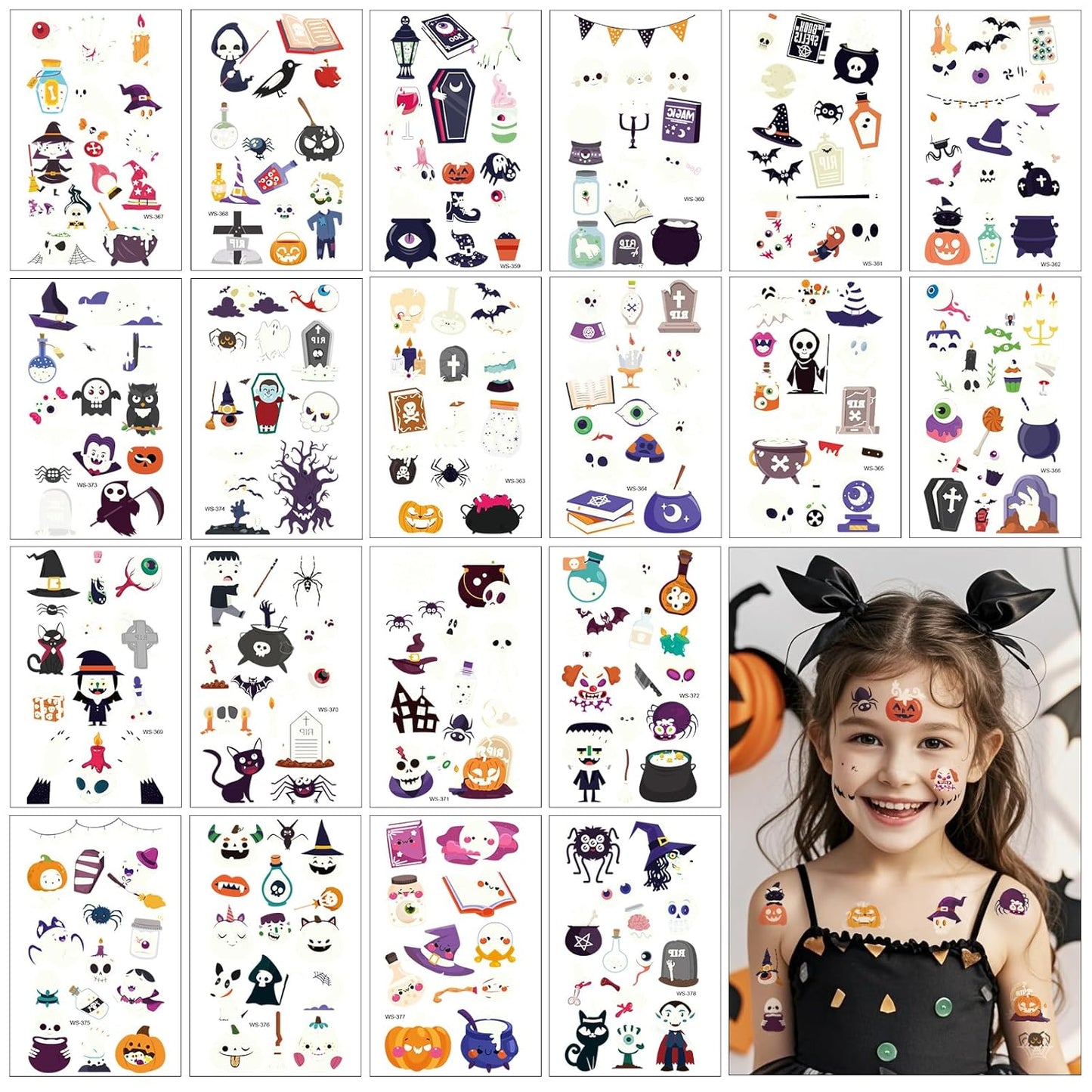 Halloween Luminous Temporary Tattoo for Kids - 250+ Horror Glow Halloween Party Supplies for Boys and Girls,Halloween Goodie Bag Fillers Holiday Party Decorations Favors 20 Sheets