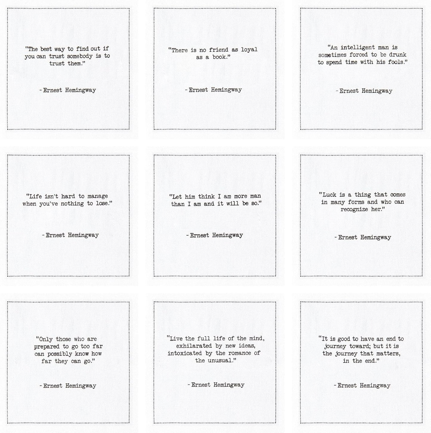 Five Star Napkins Hemingway Quotes, White Cotton Cocktail Napkins, Beverage Napkins, Bar Napkins, Cloth Napkins, Party Napkins, Events, Holidays, Weddings, Birthdays, Disposable, 4.5" x 4.5"- (50x)