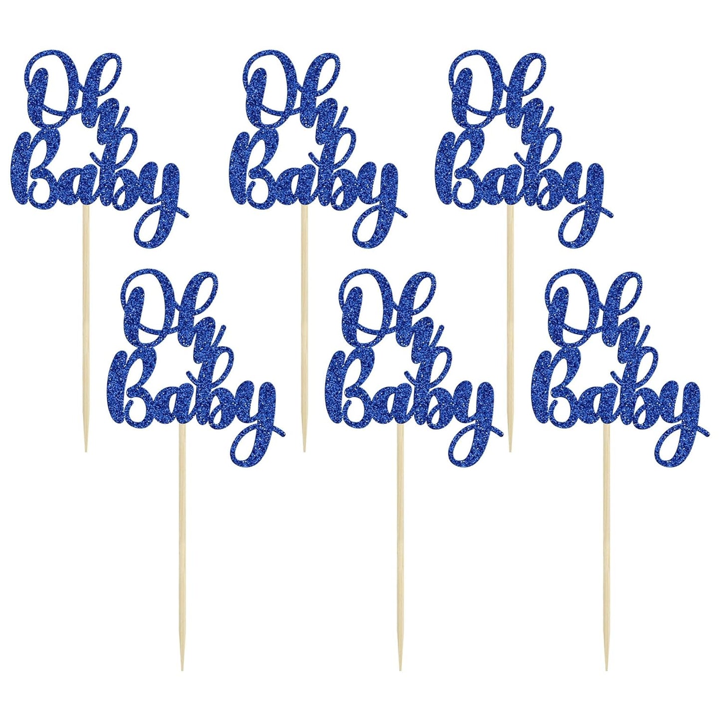 Gyufise 36Pcs Oh Baby Cupcake Toppers Glitter Baby Shower Oh Baby Cupcake Picks for Gender Reveal Baby Shower Kids Boys Girls Birthday Party Cake Decorations Supplies Dark Blue