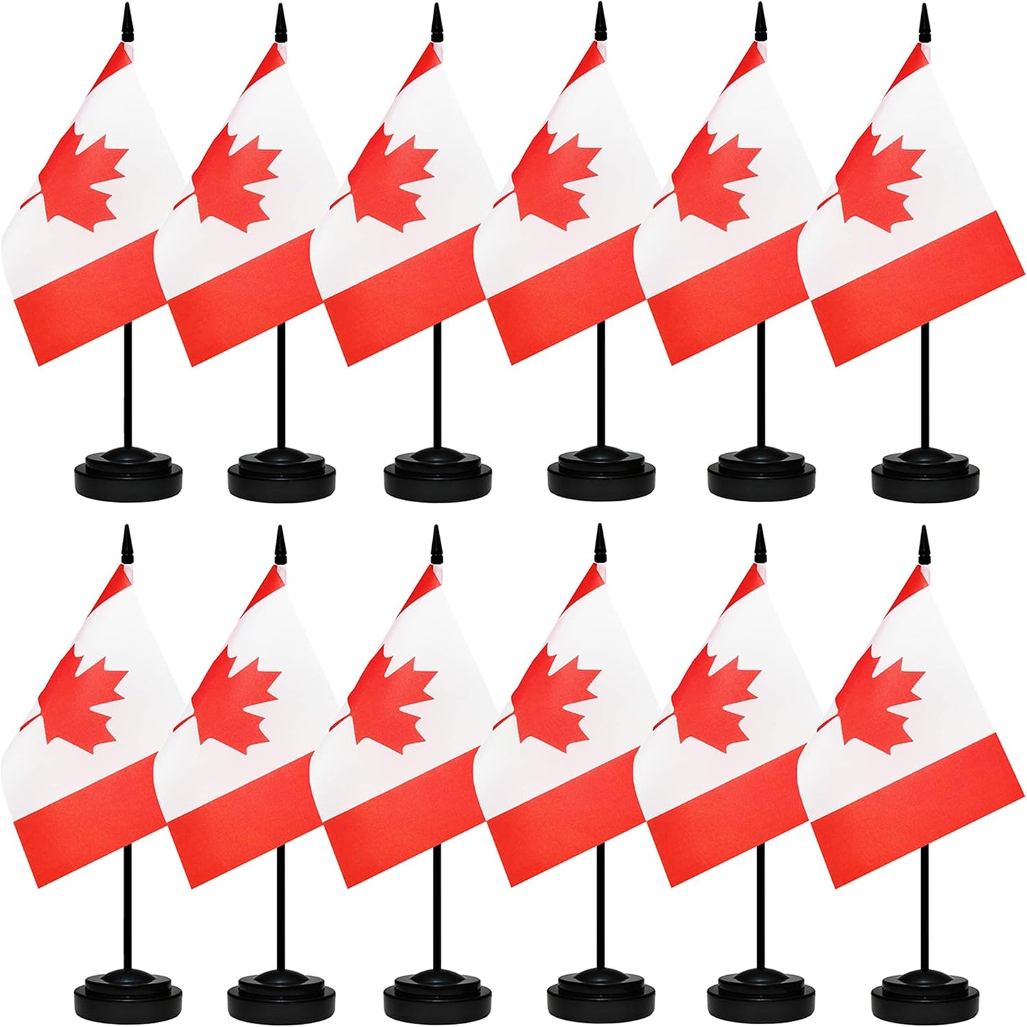 12 Pack Canada Desk Flags Set, Canadian Small Mini Table Office Flags With 12" Solid Black Pole, Black Base and Spear Top, Miniature Desktop Flag, Home Decoration, Office Decoration, Festival