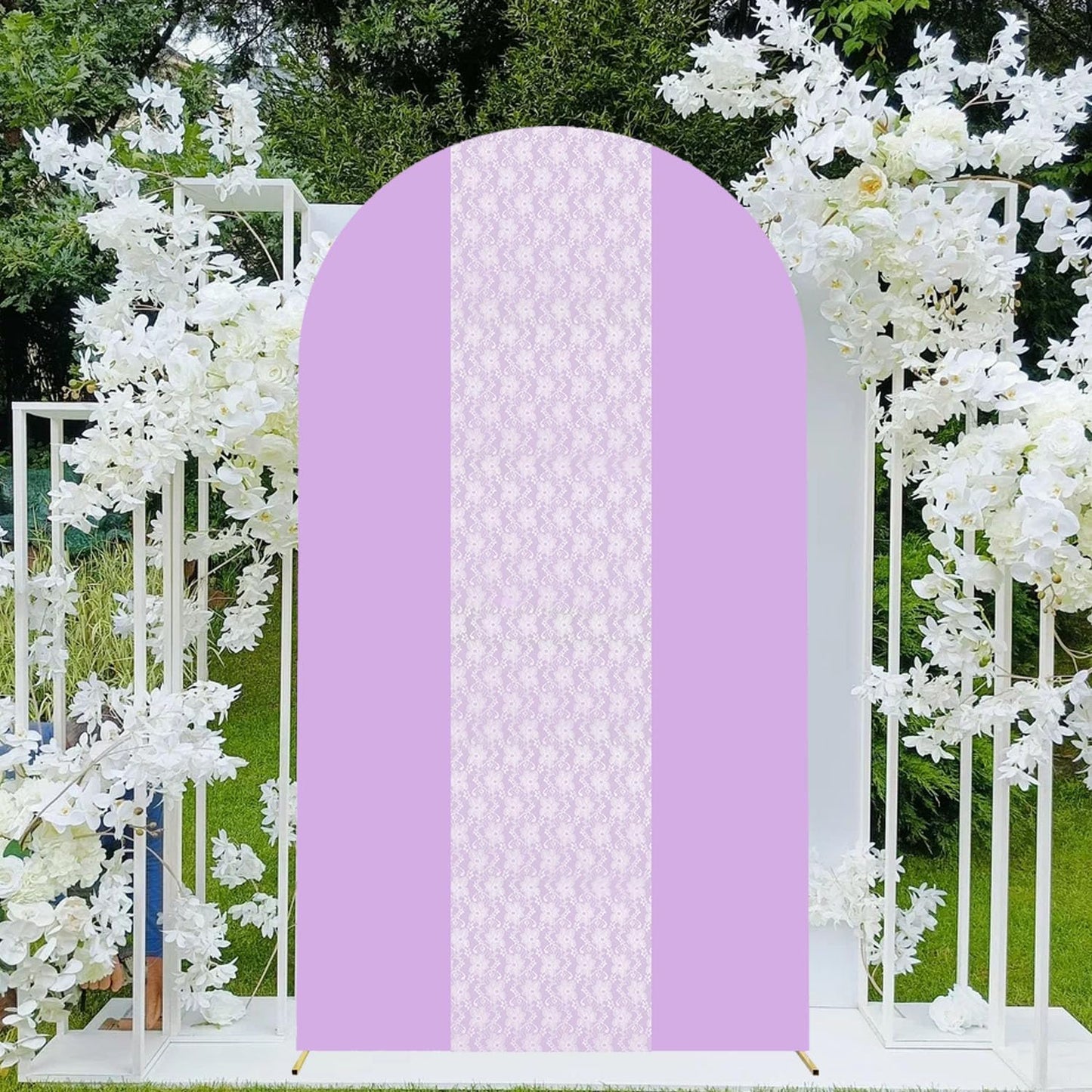 Purple Arch Cover 7.2ft Floral Lace Arched Backdrop Cover Lavender Chiara Arch Frame Back Drop Cover Spandex Wedding Arch Stand Fabric for Rustic Vintage Party Baby Shower Birthday Decorations