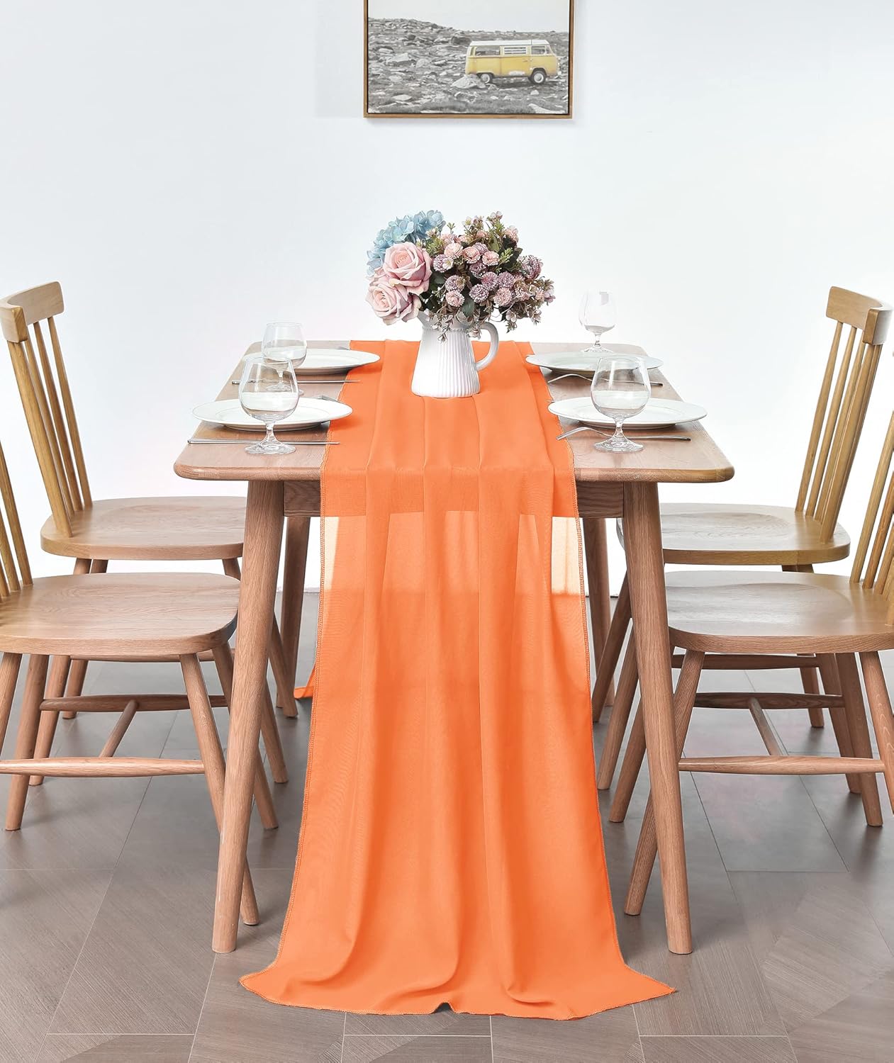 2 Pack 10Ft Chiffon Orange Table Runner Sheer 29x120 Inch for Romantic Wedding Decor Bridal & Baby Shower Birthday Rustic Party Decoration