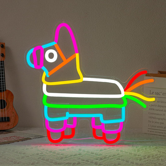 Pinata Neon Sign - Happy Birthday Neon Light for Wall Decor Mexican Colorful Horse Neon Signs with USB Power Neon Light for Bedroom Party Supplies Dimmable Design