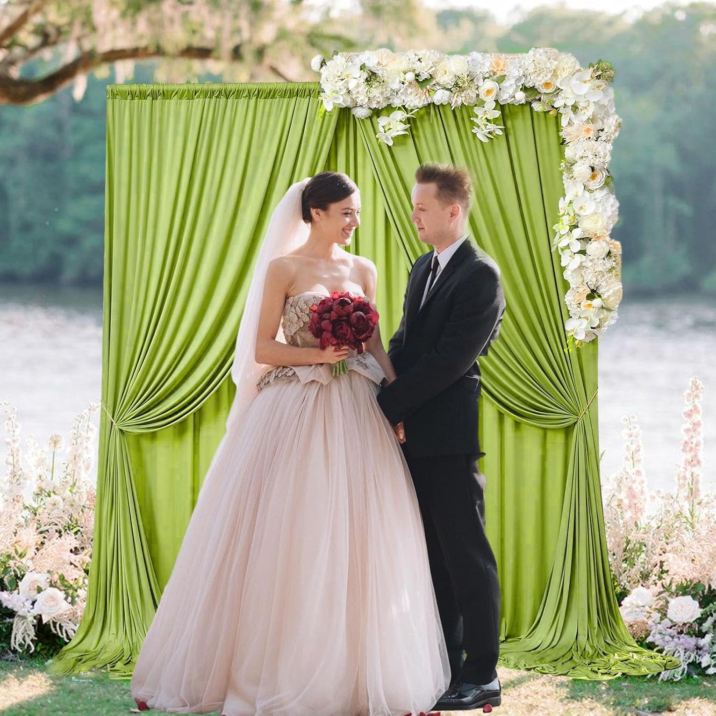 10 x 7 Feet Olive-Green Backdrop Curtain for Partie, Background Curtains for Photoshoot, Birthday, Wedding, Halloween, Thanksgiving, Christmas, New Year Party Decorations 5Ft x 7Ft, 2 Panels