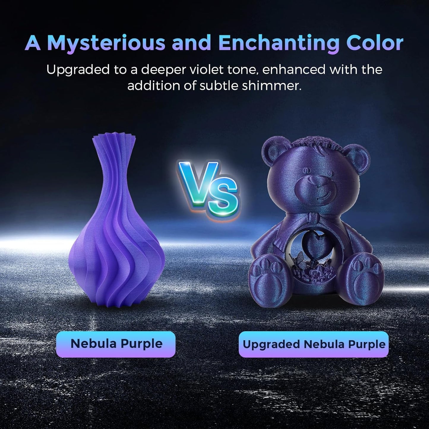 FLASHFORGE PLA Filament 1.75mm +/- 0.02mm Upgraded Nebula Purple, Color Changeable 3D Printer Filament 1kg, Chameleon 3D Printing Filament Changing Colors with Light, Perfectly Conceals Layer Lines
