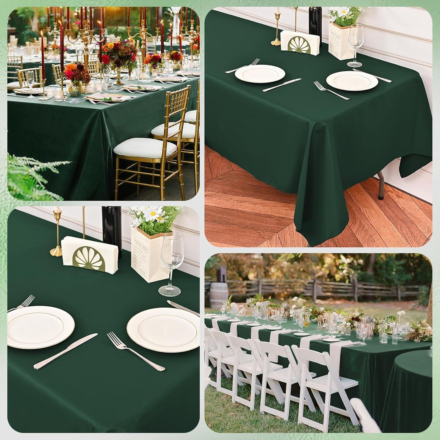 6 Pack Hunter Green Tablecloths for 8ft Rectangle Tables 60 x 126 Inch - Polyester Table Cover Stain and Wrinkle Resistant Washable Fabric Table Clothes for Wedding Party Banquet Reception Restaurant