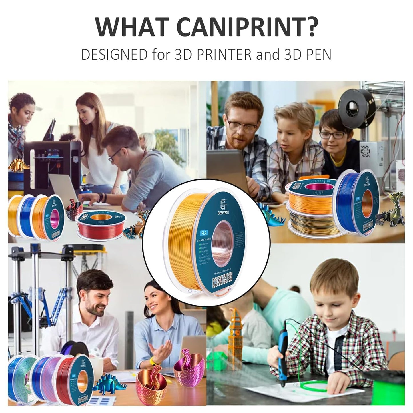 Geeetech 3D Printer Silk PLA Tri-Color Filament, Metal-Like Shiny Silk Filament 1.75mm 1kg (2.2lbs) Spool, Dimensional Accuracy +/- 0.02 mm, Tri-Color Gold Silver Copper