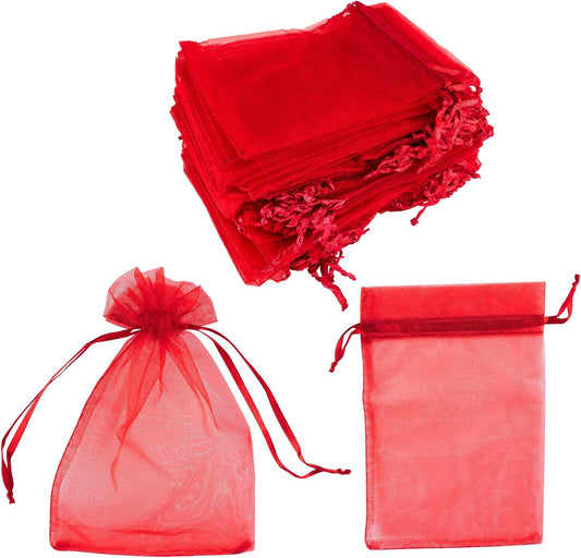 Super Z Outlet 100 Pack 4x6 Inch Mini Sheer Drawstring Organza Transparent Bags Jewelry Sack Pouches for Wedding, Party Decorations, Arts & Crafts Gifts (Red)
