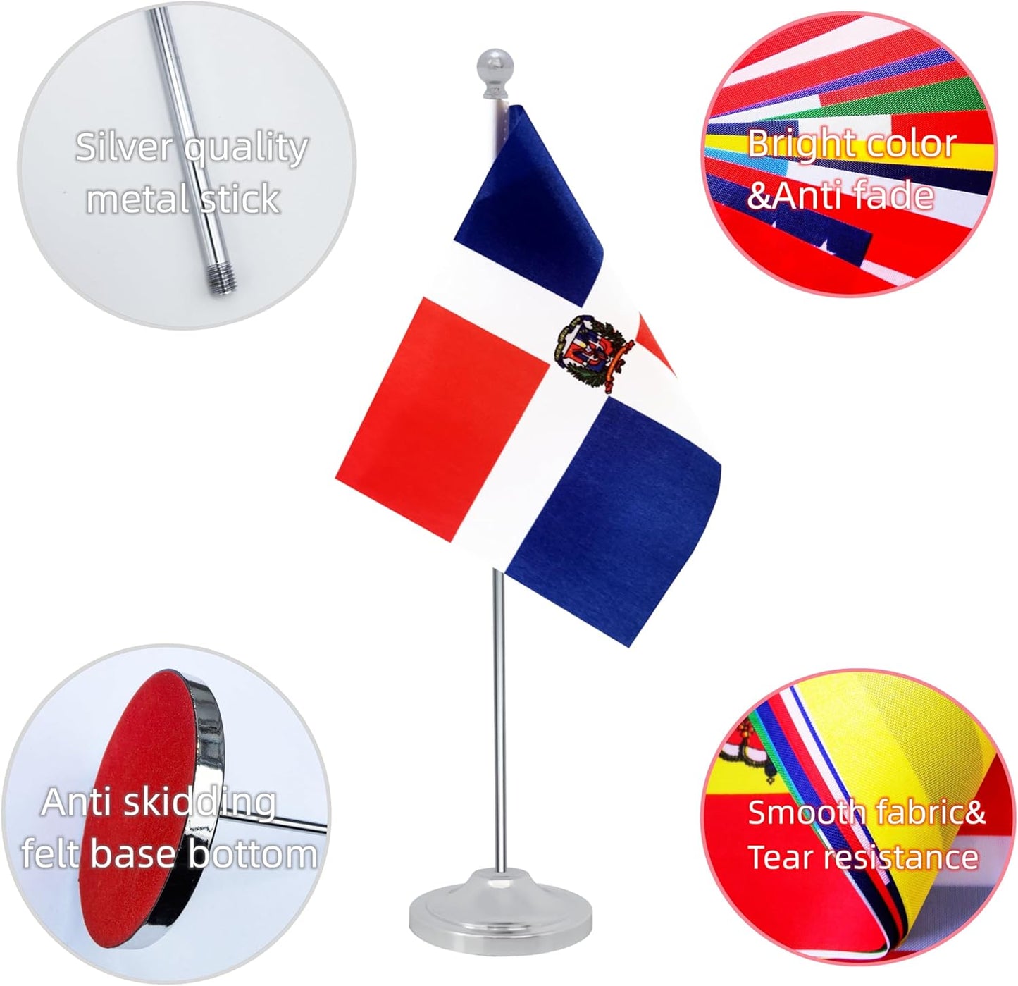 Dominica Desk Flag, Dominican Table Office Flag with Metal Pole and Stand Base, International Country Flags, Festival Event Celebration, Classroom Meeting Desktop Decor (Dominica)