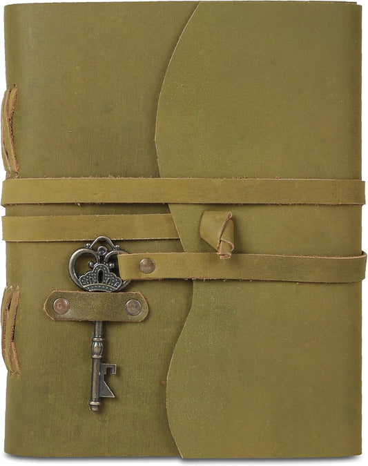 Leather Journal with Lined and Unlined Deckle Edge Paper 8x6 inch and Vintage Key | Handmade Writing Notebook Diary | Bound Daily Notepad for Men & Women Medium, Sketch/Writing pad for Artists