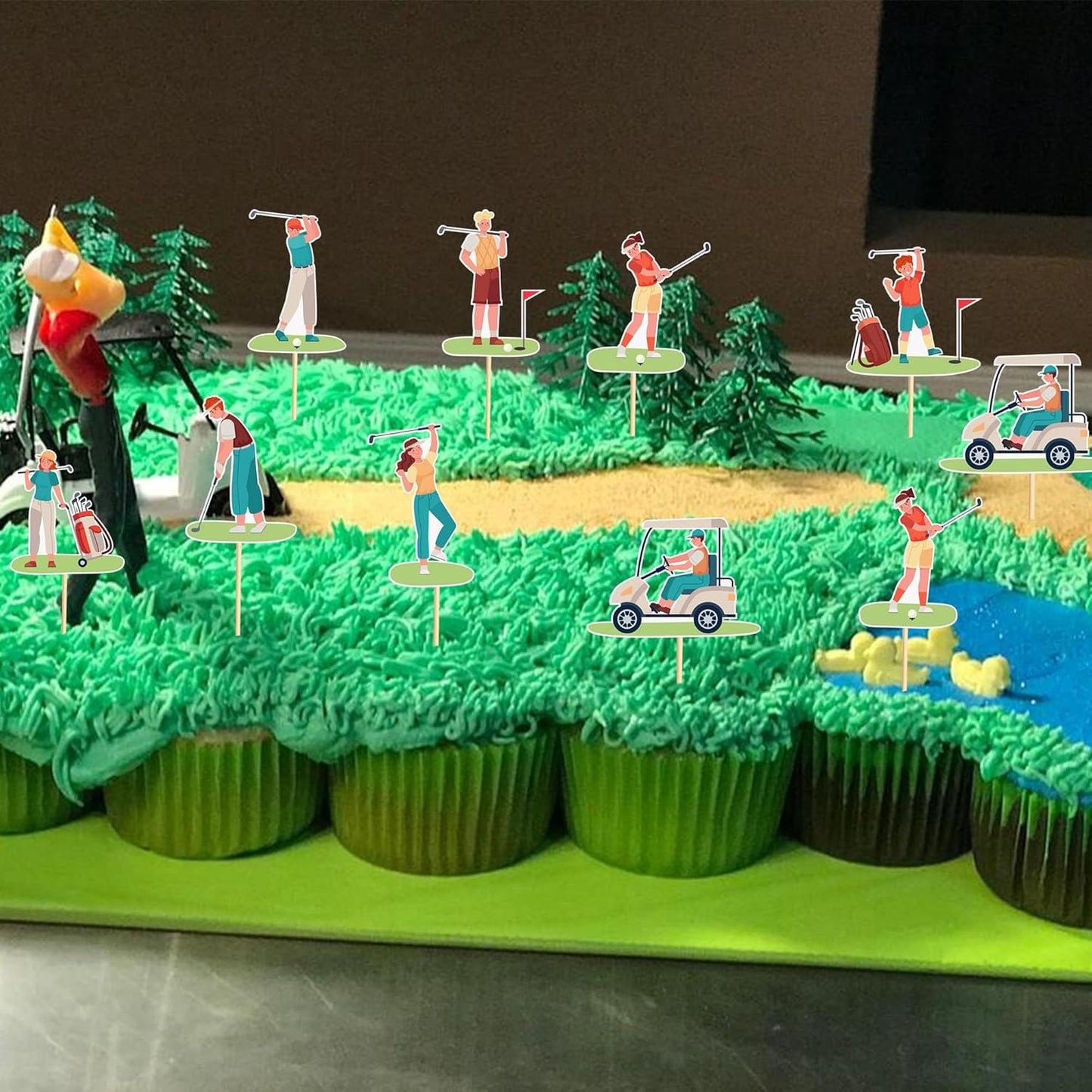24pcs Golf Cupcake Toppers Golf Carts Cupcake Picks for Golf Sports Player Theme Baby Shower Kids Birthday Party Cake Decorations Supplies