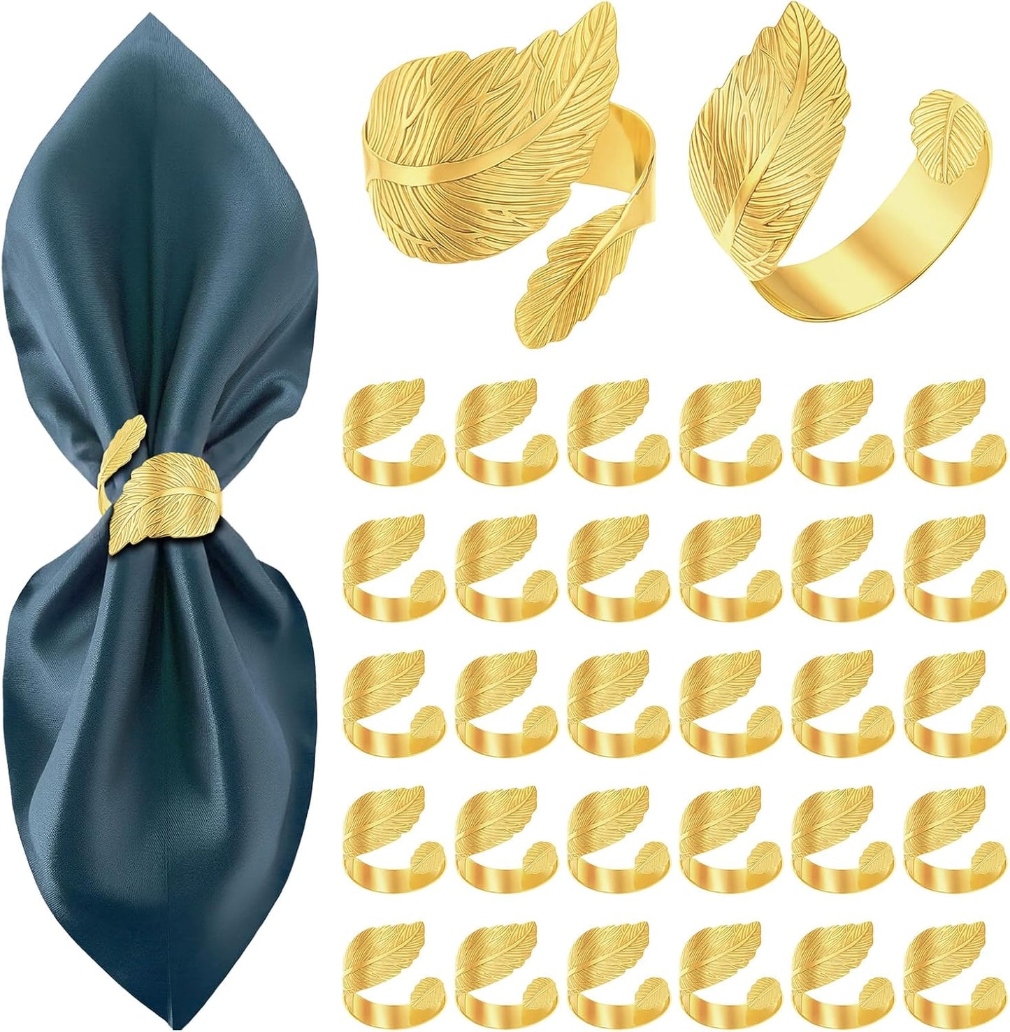 30 Pcs Gold Napkin Rings, Shiny Metal Napkin Rings Bulk Study Leaf Shaped Table Decor Elegant Metal Napkins Holders for Weddings Parties Christmas Table Decor