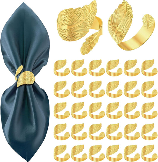 30 Pcs Gold Napkin Rings, Shiny Metal Napkin Rings Bulk Study Leaf Shaped Table Decor Elegant Metal Napkins Holders for Weddings Parties Christmas Table Decor