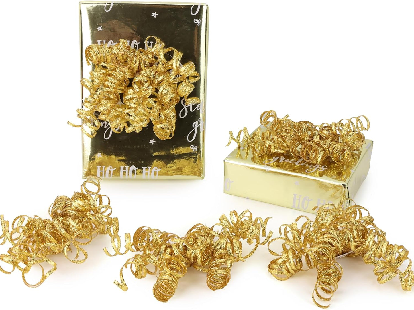 6" Metallic Gold Christmas Curly Ribbon Bows for Gift Wrapping Self Adhesive Gift Bows for Holiday Decor, Baskets, Birthday, Wedding, Presents, Party Favors Decorations 6 Counts