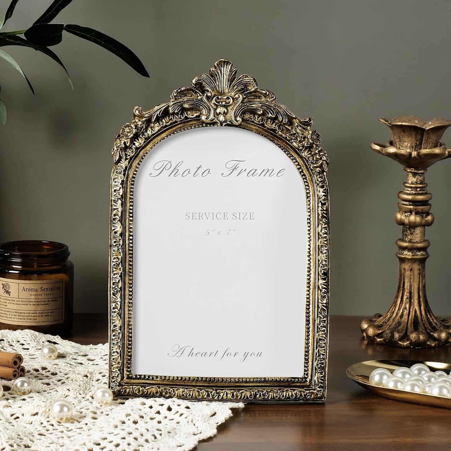 Cuspin Arched 5x7 Picture Frame Vintage Gold Frames, Bronze 5 by 7 Arched Picture Frame Hand-Crafted Resin with Glass Front Ornate Retro Antique Photo Frames for Wall and Tabletop Display Home Decor