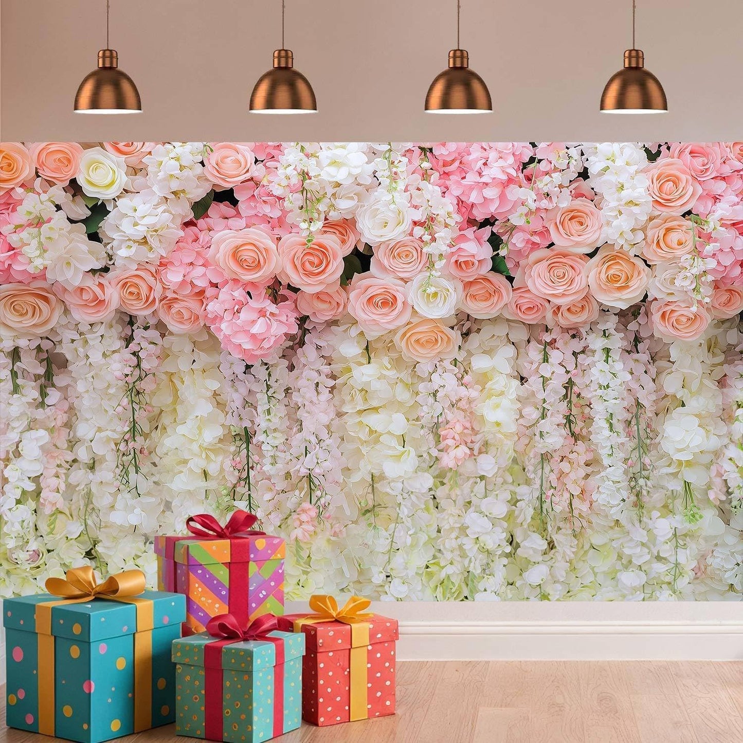 15x10ft Pink Rose Flower Wedding Photography Backdrop Spring Floral Photography Backdrop Valentine's Day Mother's Day Girl Birthday Baby Shower Wedding Bridal Party Banner Photo Booth Props Background