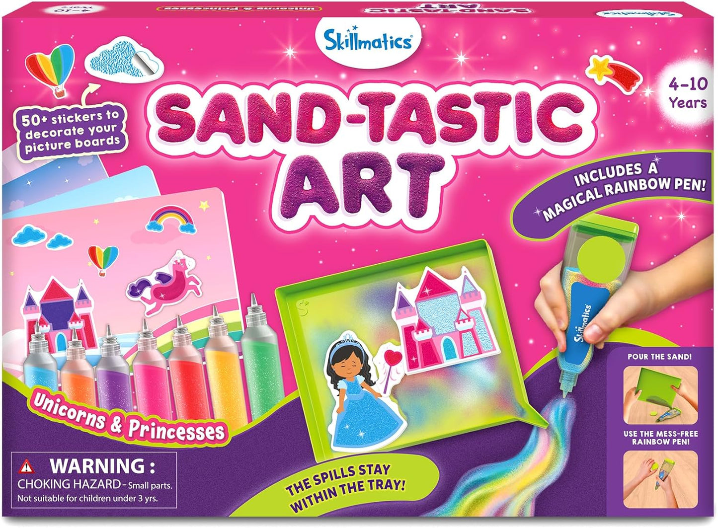 Skillmatics Sand Art Activity - Mess-Controlled DIY Unicorn & Princess Craft Kit with 50+ Colorful Stickers, Creative Arts & Crafts for Kids, Fun Hands-On Activity, Gifts for Ages 4, 5, 6, 7, 8, 9, 10