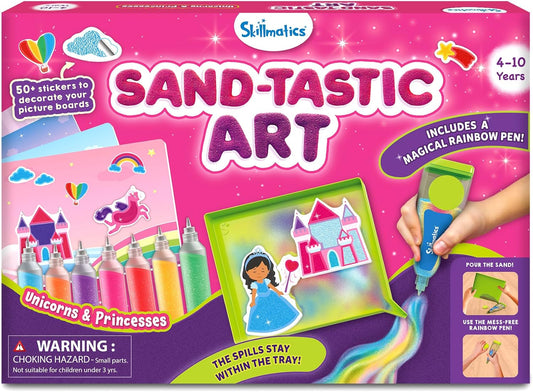 Skillmatics Sand Art Activity - Mess-Controlled DIY Unicorn & Princess Craft Kit with 50+ Colorful Stickers, Creative Arts & Crafts for Kids, Fun Hands-On Activity, Gifts for Ages 4, 5, 6, 7, 8, 9, 10