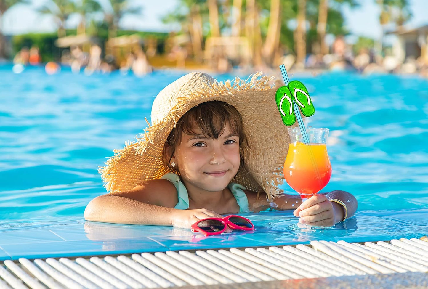 24 Pieces Beach Theme Reusable Plastic Drink Cocktail Straws Beach Ball Pool Summer Birthday Party Favor Decorations With 2 Cleaning Brushes 6 Colors Straws