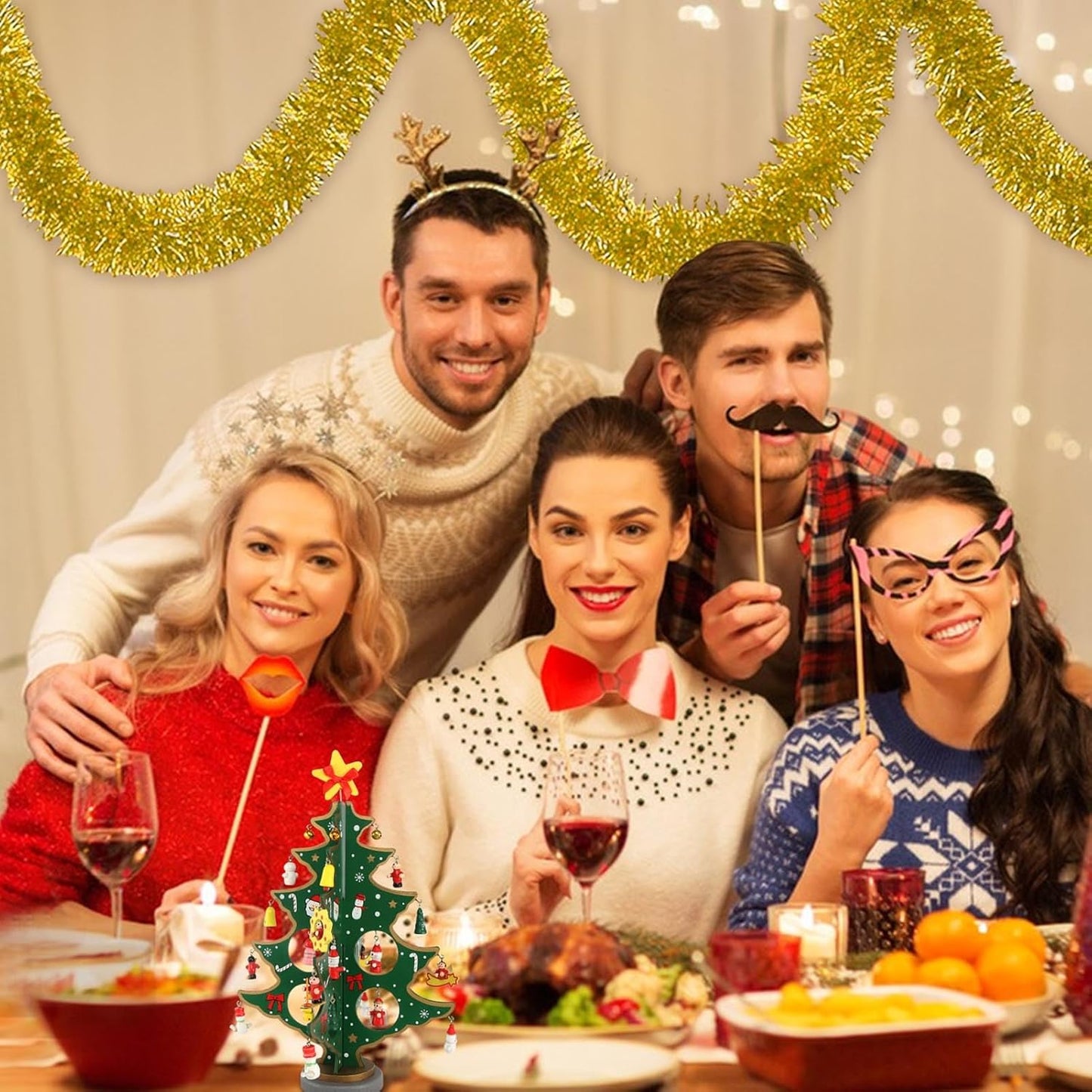 50 Feet Gold Christmas Tinsel Garland, Metallic Foil Twist Banner Wall Hanging Tinsel Streamers Backdrop for Parade Floats, Christmas, Mother's Day, Birthday Party Decorations(2in x 50ft)