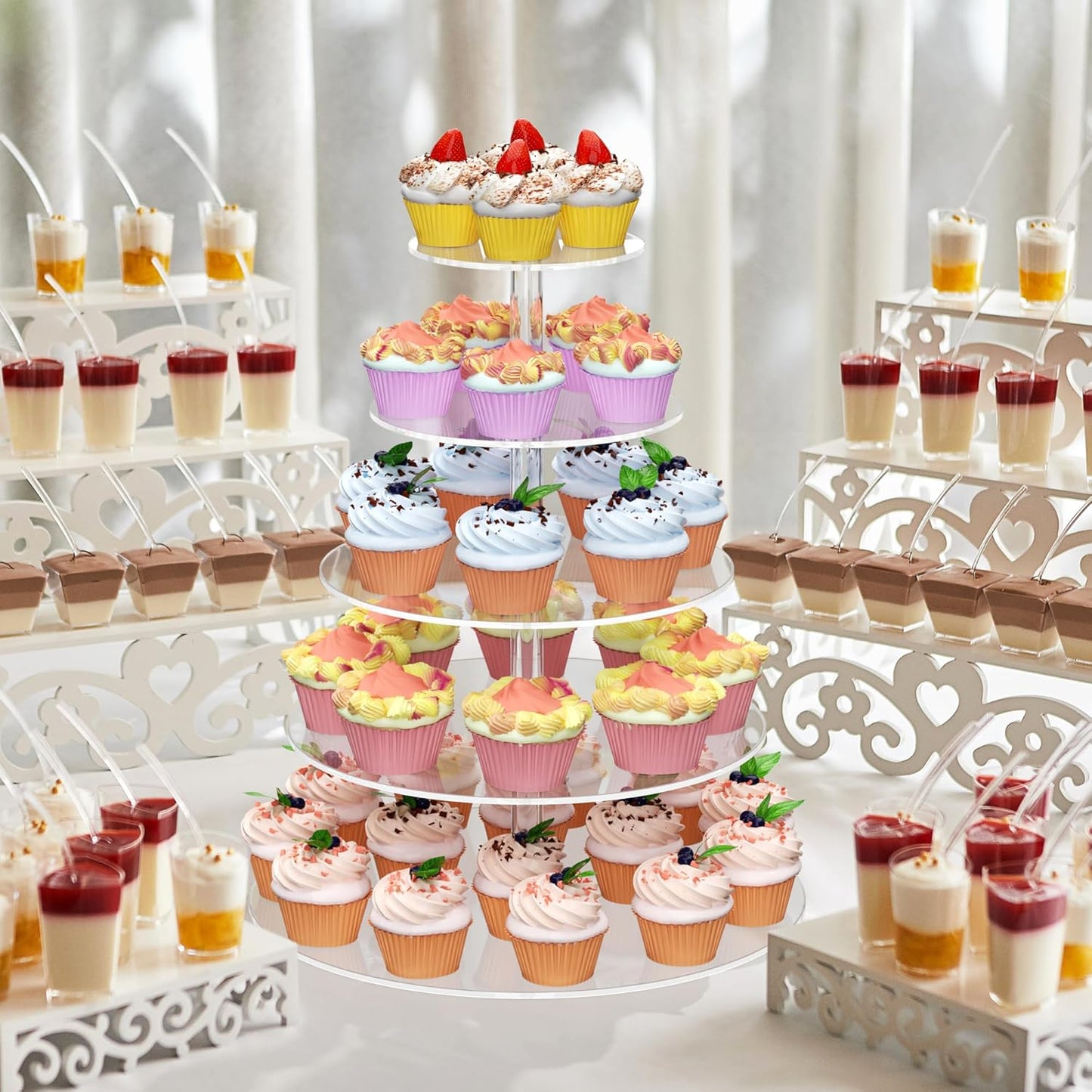 weddingwish 5 Tier Round Cupcake Stand for 50 Cupcakes, Acrylic Cupcake Display Stand, Clear Cupcake Tier Stand, Cupcake Holder Stand for Birthday Party Baby Shower