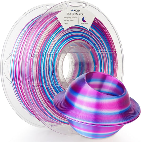 AMOLEN Silk PLA 3D Printer Filament, Shiny Multicolor Rainbow PLA Filament 1.75mm, Fast Color Change PLA 3D Printing Filament for Most FDM 3D Printer, Magenta Pink Blue White, 1kg (2.2lbs)