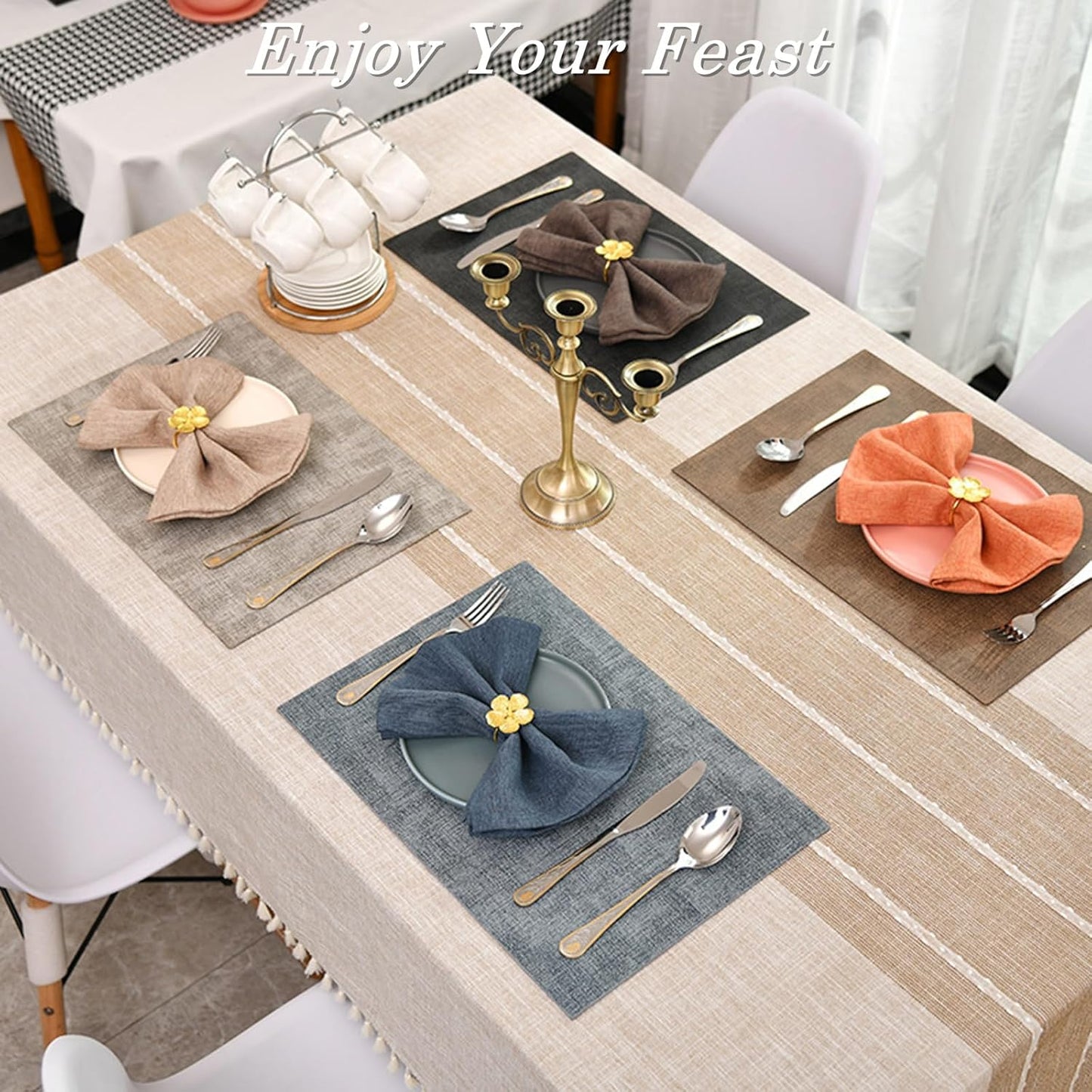 Flower Napkin Rings Set of 50, Fall Napkins Rings Gold Floral Holder for Wedding Season Banquet Party Décor Holiday Dinner Delicate Blossom Serviette Buckles Table Setting Decoration(Gold 50)