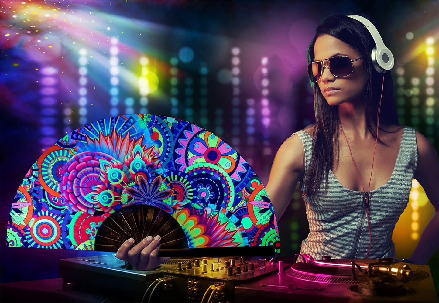 Amajiji Rave Folding Hand Fan Popping Fans for Line Dancing, Large Clacking Fans Clap Fan for Boots On The Ground Dance,Party,Decoration,Festival (Fantasy Flowers)