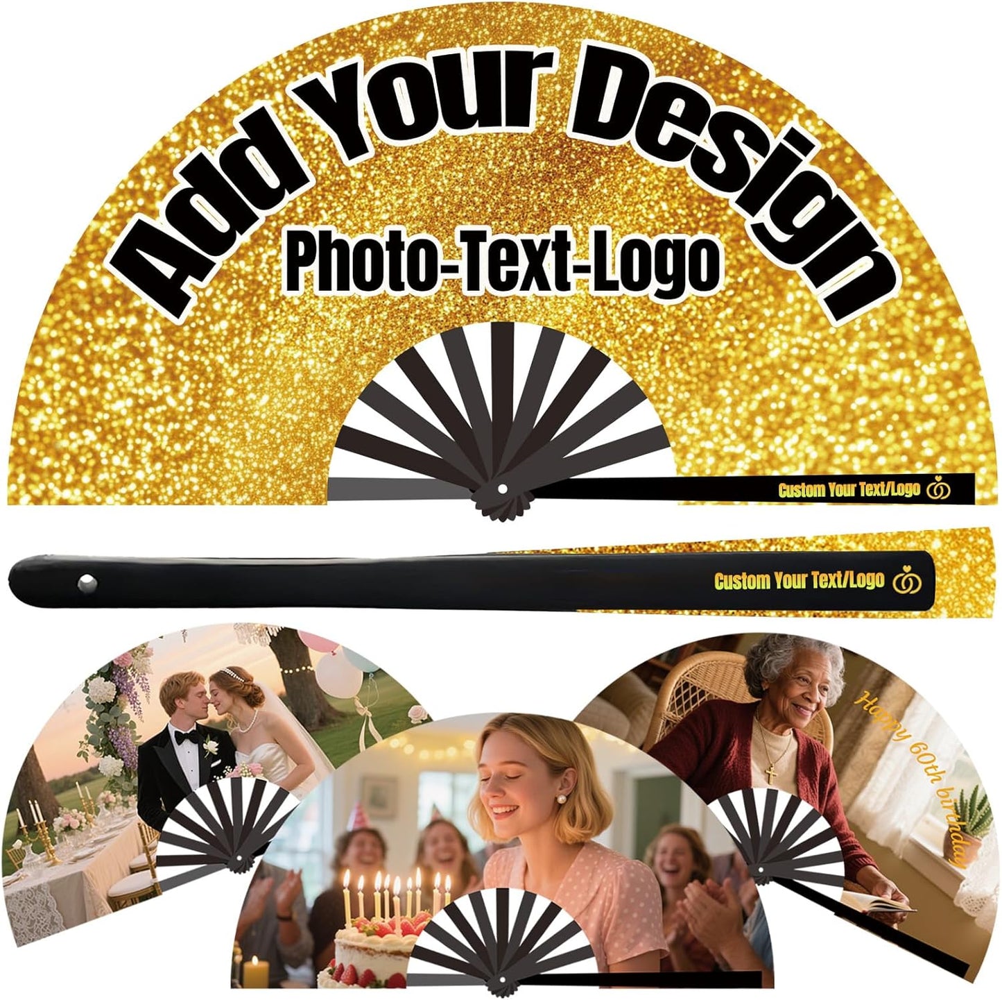 Custom Fans with Your Photo/Text - Personalized Folding Hand Fan for Line Dancing, Weddings, Parties | Decorative Gift for Women, Church Events & Dance Performances (100, 13 Inch)