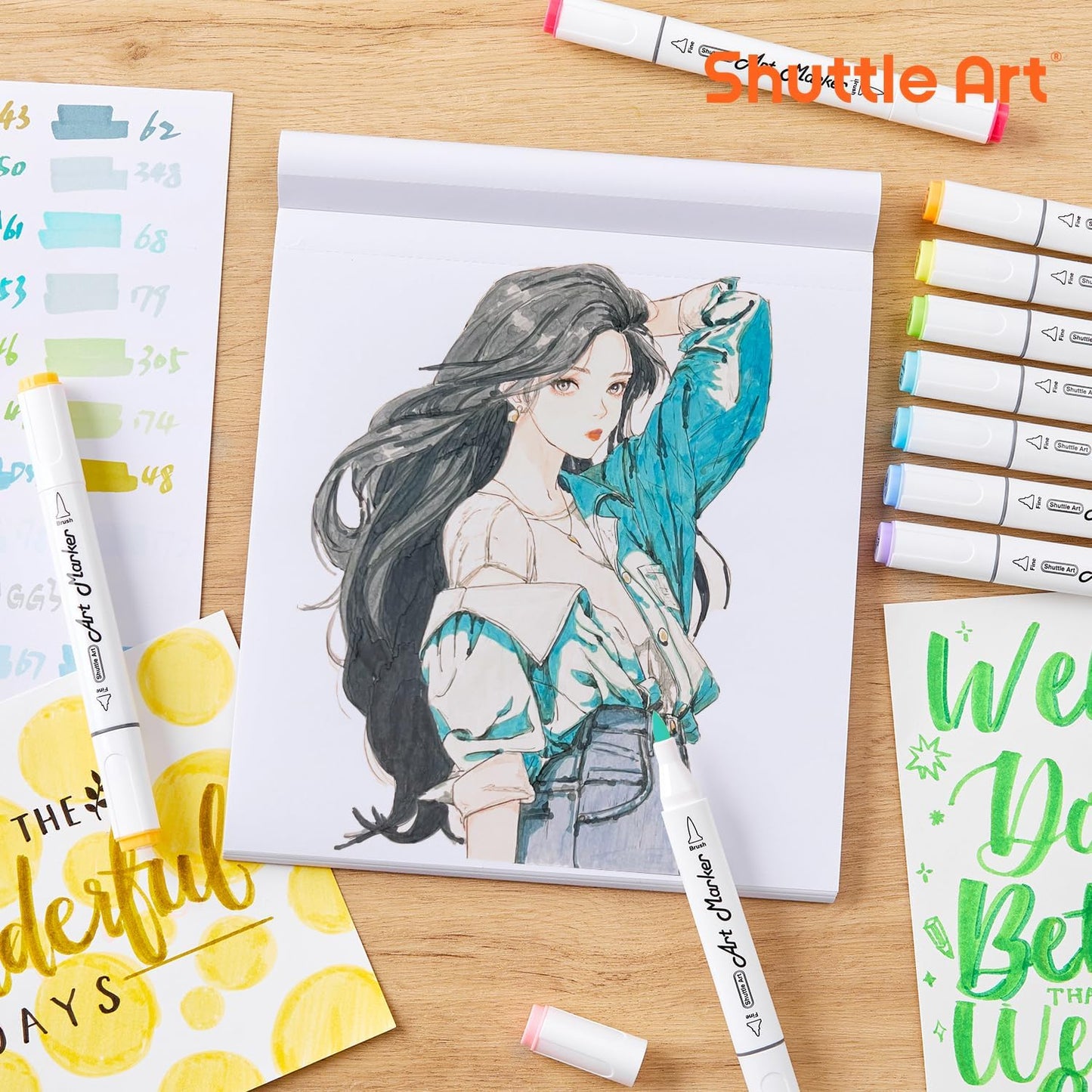 Shuttle Art Marker Pad, 8.3”x7.67” Portable Square Sketchbook, 50 Sheets Marker Drawing Paper, 98LB/160GSM Smooth Surface Bleedproof Art Paper, Glue-Bound, Great for Beginners to Draw, Paint & Sketch