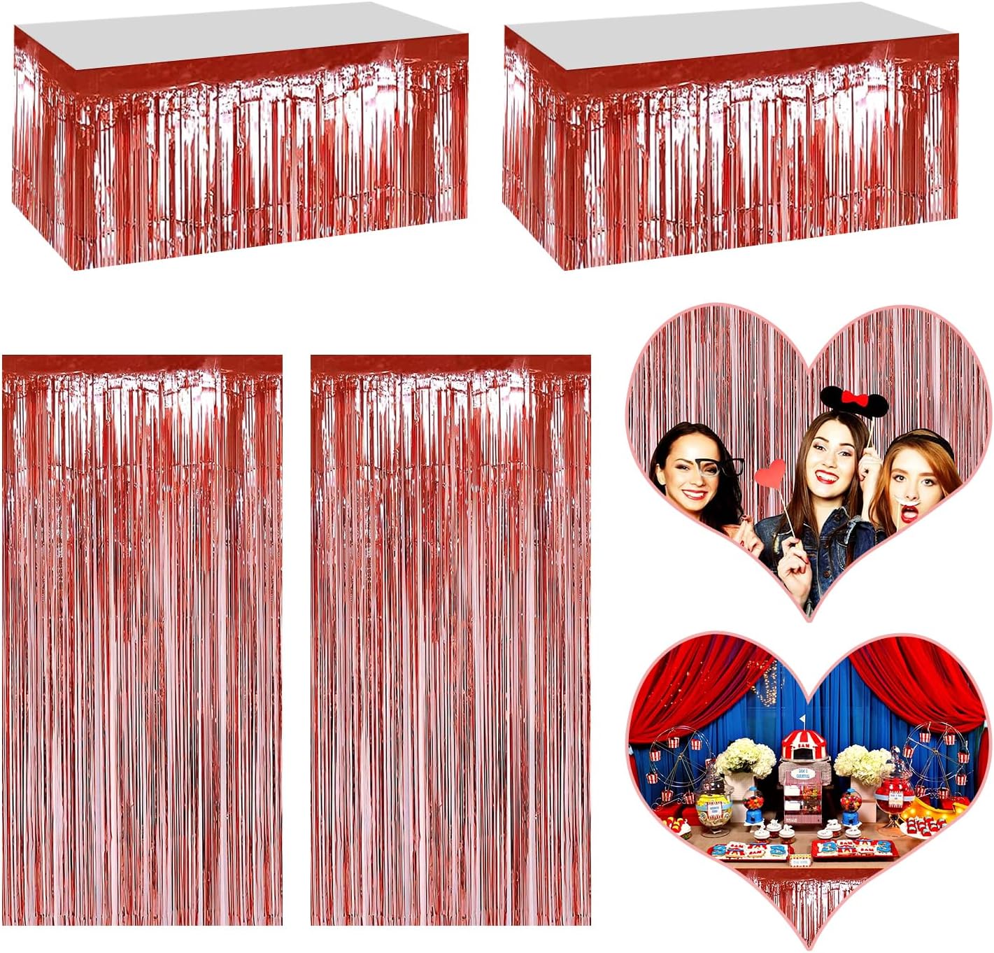 4P Metallic Foil Fringe Tinsel Table Skirts for Rectangle Tables Backdrop Banner Streamer Garland Curtains for Parade Floats Wedding Graduation Anniversary Birthday Parties Decoration (Rose Gold)