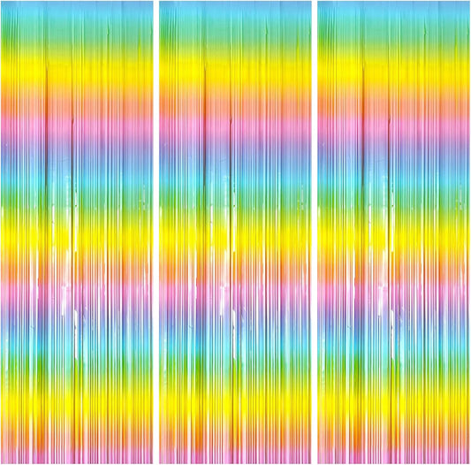 3 Pack Backdrop Pastel Rainbow Foil Fringe Backdrop Curtains Dance Party Decorations Photo Booth Props for Bachelorette Easter Decorations Christmas Halloween New Years Eve Party Supplies
