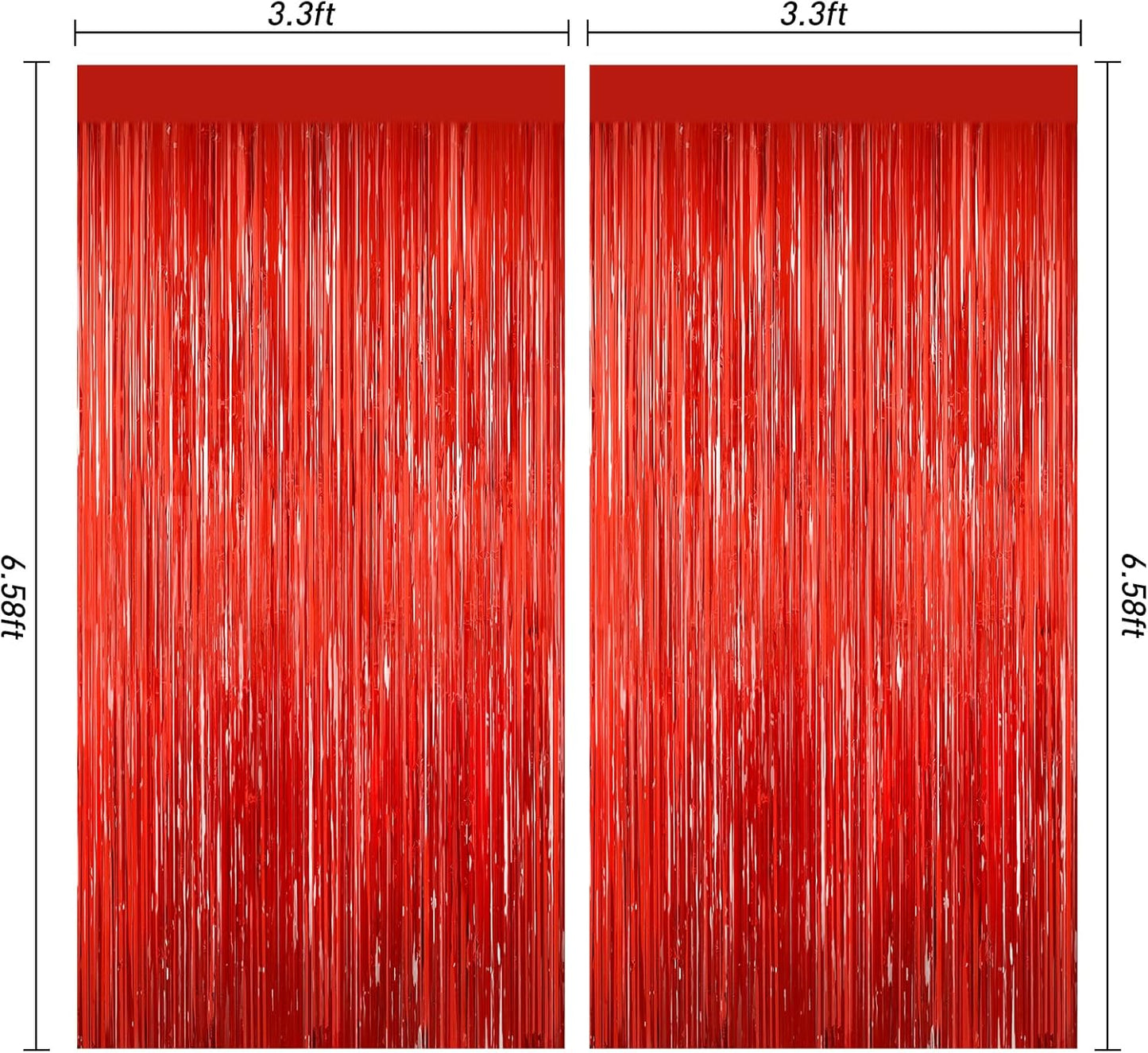 Red Tinsel Backdrop, 2Pack Fringe Curtains, Red Foil Tinsel Party Streamer Backdrop Curtains, Engagement Wedding Photo Backdrop Party Decorations for Wedding Anniversaries Christmas Baby Shower Decors