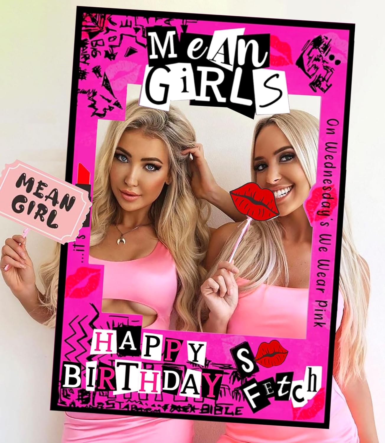 LaVenty Mean Girls Birthday Party Photo Booth Props Frame Mean Girls Party Decoration Y2k Birthday Party Decorations Hot Pink Girl Birthday Party Supplies
