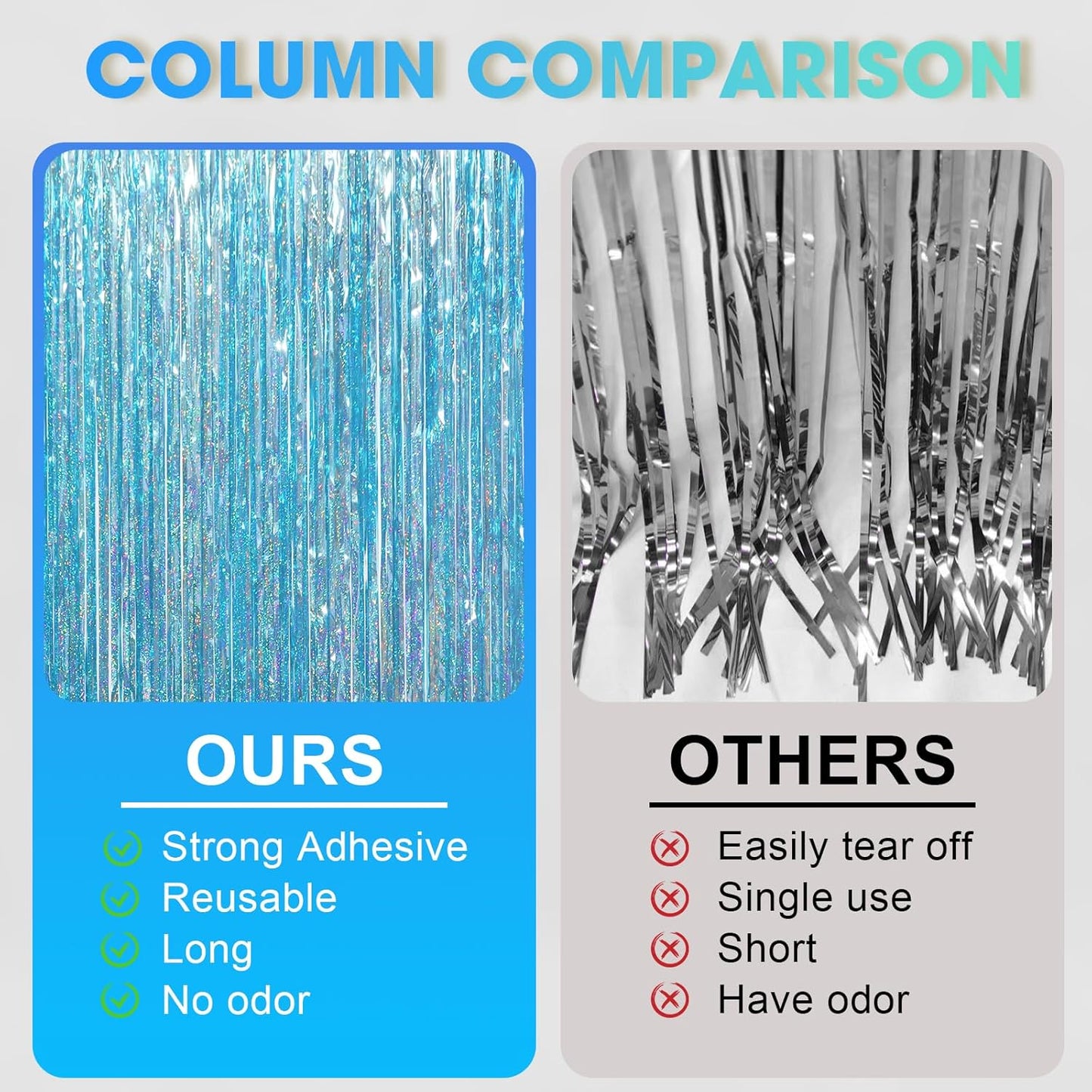 3 Pack 3.3 x 6.6 ft Light Blue Foil Fringe Backdrop Curtains, Tinsel Streamers Party Decorations, Fringe Backdrop for Birthday, Baby Shower, Gender Reveal, Graduation