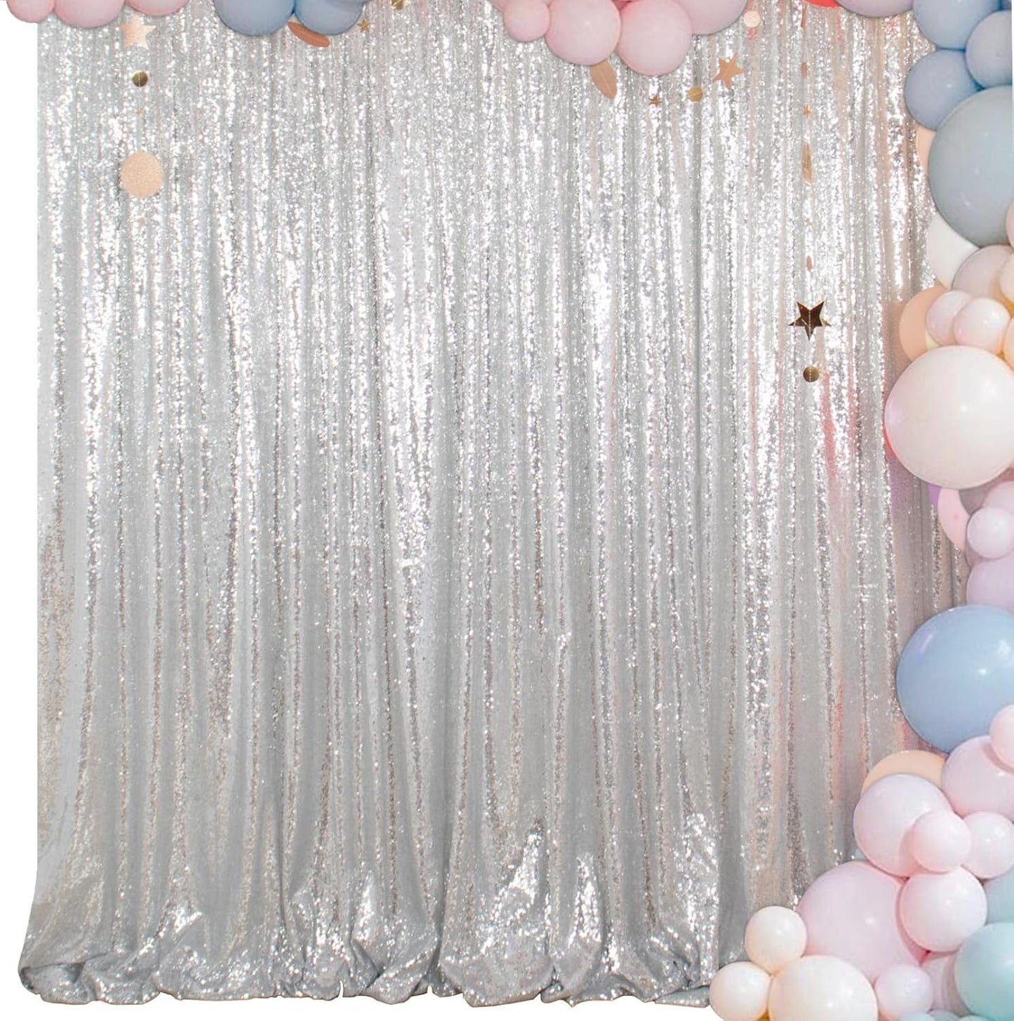 Shimmering Silver Sequin Backdrop 8x8 FT - Perfect for Parties & Weddings, Sparkling Fabric Photo Booth Background