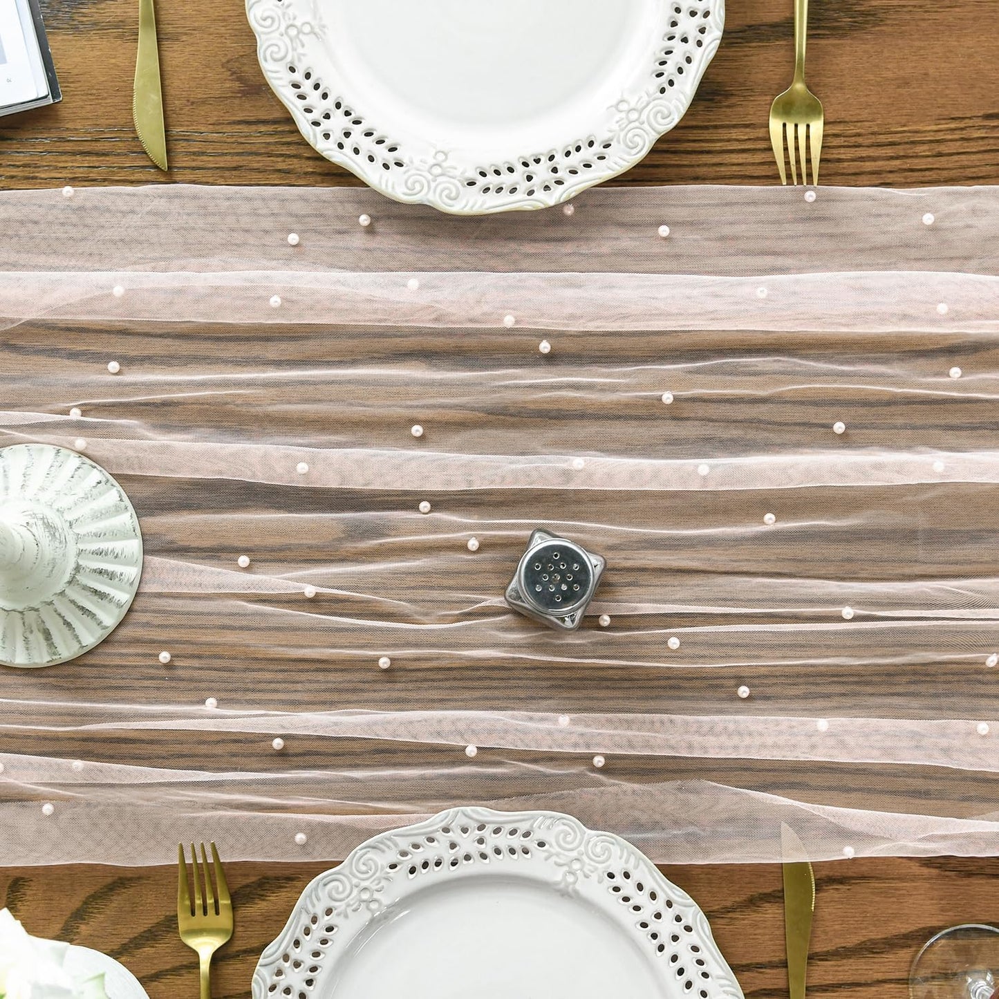 Artoid Mode Pearl Pink Gauze Table Runner 120 Inch 10FT, Seasonal Sheer Dining Holiday Wedding Birthday Baby Shower Table Decor for Home Party