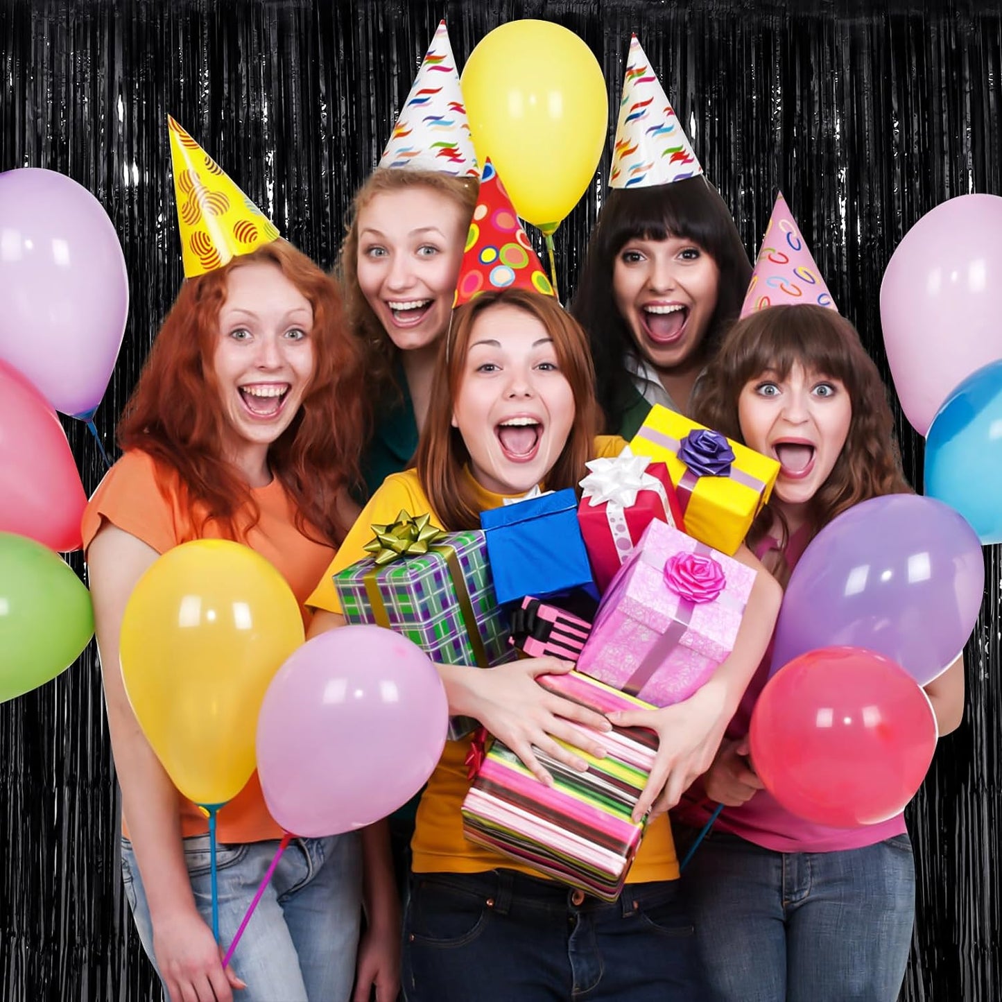 Black Fringe Curtain Party Streamers 2Pack 3.3x8.3 Ft Foil Fringe Backdrop Curtains for Birthday Wedding Bridal Baby Shower Halloween Decor Tinsel Streamers Black Party Decorations Door Streamers