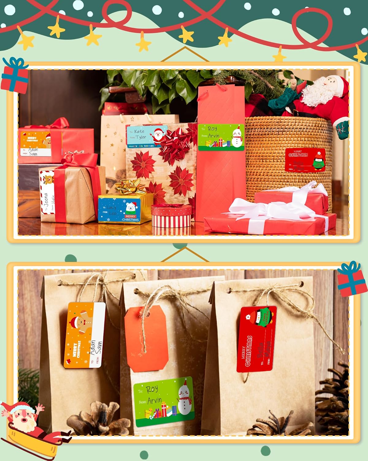 500 Pcs Christmas Gift Tags Stickers for Christmas Presents, Wrapping Paper, Christmas Name Stocking Tags Christmas Labels Stickers for Christmas Gifts Bags Presents Decorations