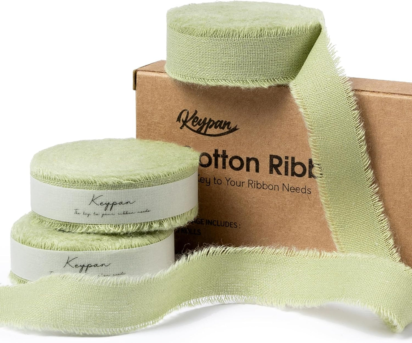 Sage Green Ribbon 5/8" x 21 Yards with Frayed Fringe Fabric Cotton Ribbons for Gift Wrapping Wedding Invitations Flower Bouquet Baby Shower