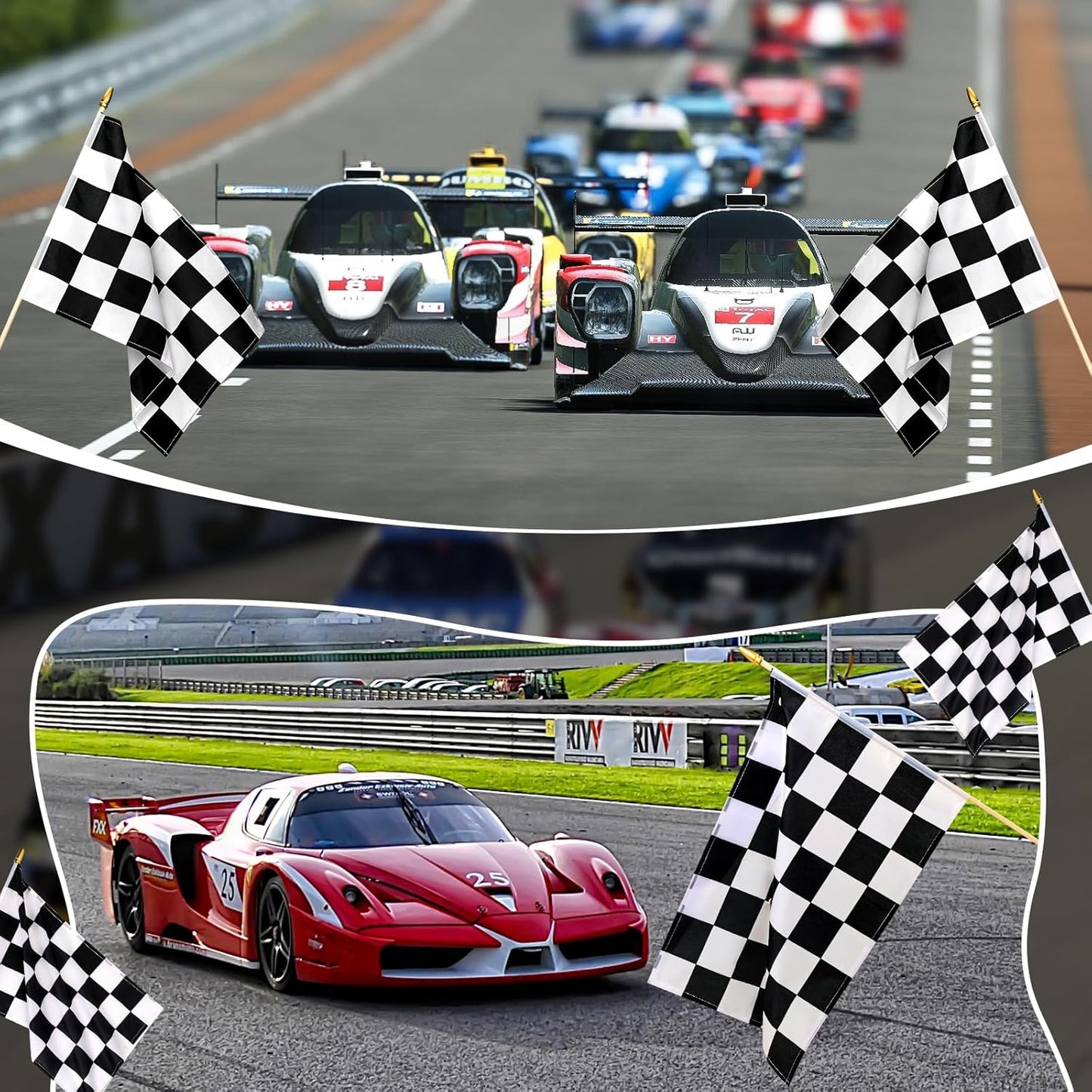12 Pack Checkered Small Stick Flag 12x18 Inch Black and White Racing Hand Held Race Car Flags Decorations