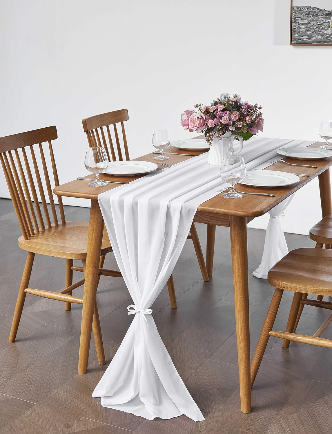 5 Pack 10Ft White Chiffon Table Runner Sheer 29x120 Inch for Romantic Wedding Decor Bridal & Baby Shower Birthday Rustic Party Decoration